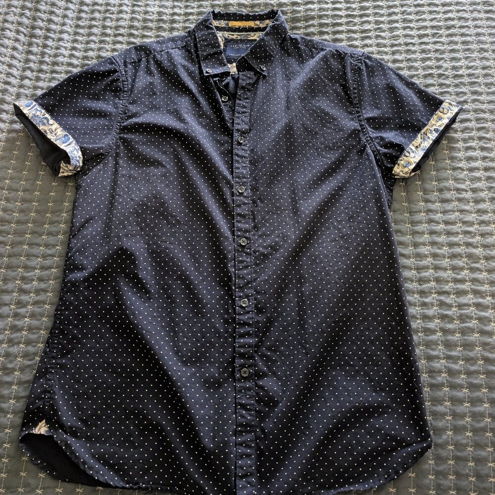 Ricky Singh Cactus Man Navy Blue Polka Dot Shirt with Pasiley Lining - Medium